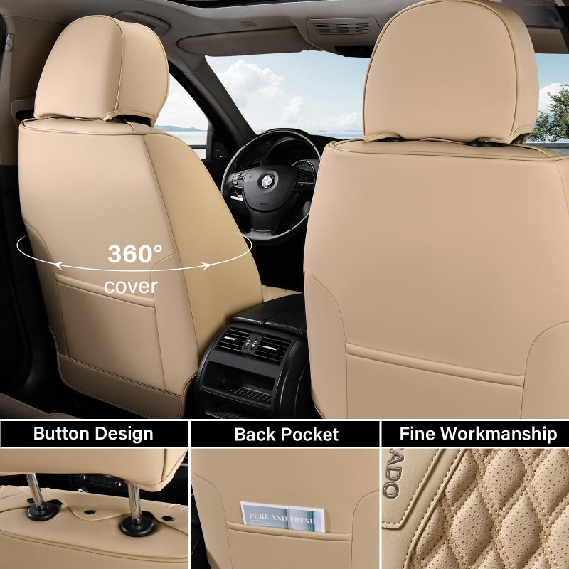 Coverado Seat Covers Front Seats, Waterproof Car Seat Covers, Luxury Leather Seat Covers for Cars, Automotive Seat Covers Leather Seat Cushion Protector Universal Fit Most Cars SUVs Trucks, Beige - Image 3