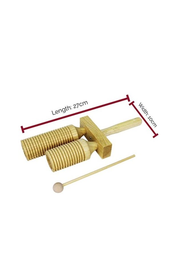 Astar Two Tone Double Wood Block Agogo Guiro Scraper with Wooden Beater, Percussion Rhythm Block  - Image 2