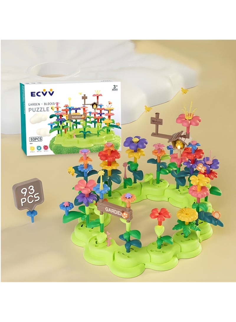 ECVV 93PCS DIY Flower Garden Building Blocks Set for Kids | Creative STEM Educational Toy for Girls & Boys, Assemble Blooming Flowers & Plants, Imagination & Logical Thinking Development Puzzle Set - Image 1