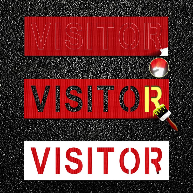 MianBiz 2 Pieces Visitor Parking Stencils with SelfAdhesive4 Inch Visitor Pavement Marking Letter Sticker Stencil6 x 22 Visitor Sign Spray Painting Stencils for Parking Lot Curb Asphalt Concrete 