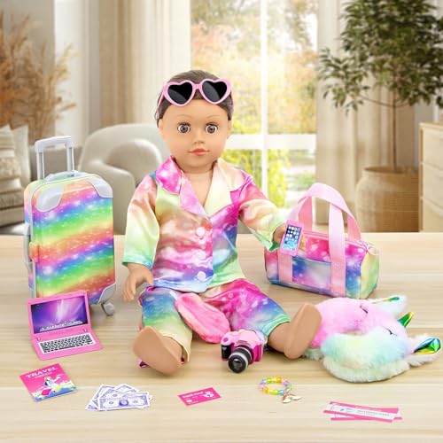 K. T. Fancy K.T. Fancy 23 PCS American 18 Inch Doll Accessories Suitcase Luggage Travel Set - Rainbow Suitcase Rainbow Bag Camera Computer Cell Phone Neck Pillow Eye Mask Glasses Gift for Christmas (NO Doll) - Image 5