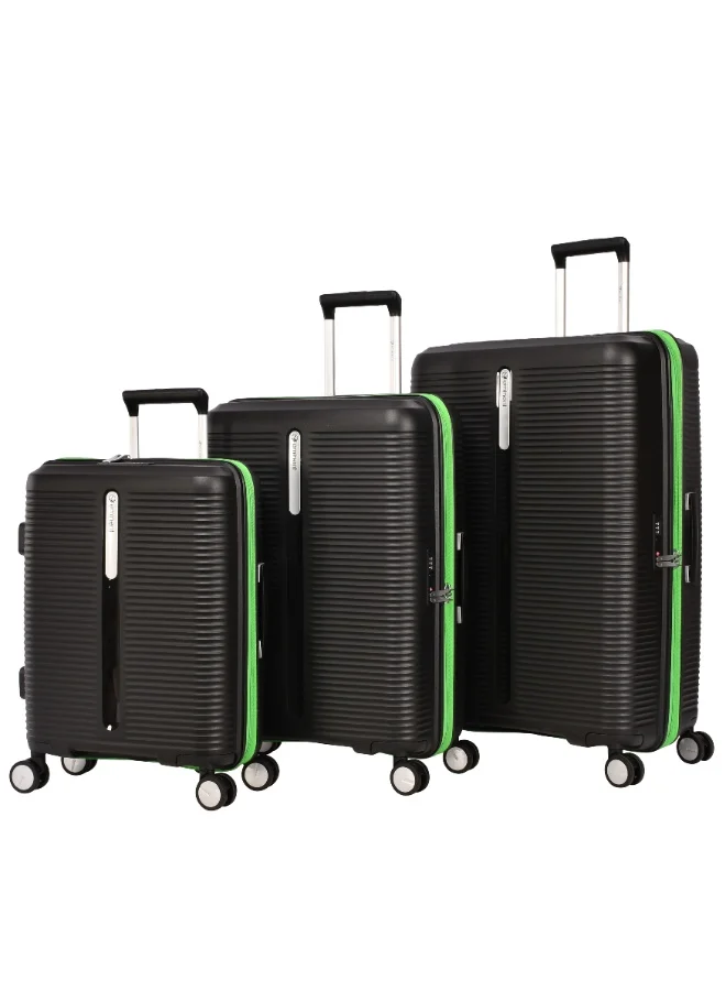 eminent Hard Case 3 Pcs Set Travel Bags Unisex PP Luggage Trolley Lightweight Expandable 4 Double Spinner Wheel Travel Suitcases with TSA Lock and Safe Zippers, B0013, Black