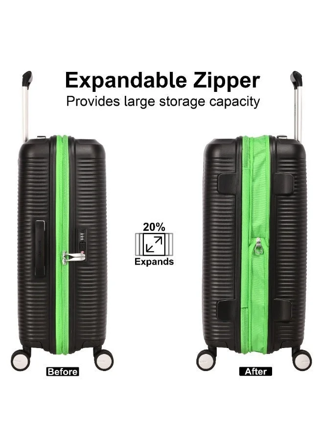 eminent black Hard Case 3 Pcs Set Travel Bags Unisex PP Luggage Trolley Lightweight Expandable 4 Double Spinner Wheel Travel Suitcases with TSA Lock and Safe Zippers, B0013, Black  | Best Price UAE
