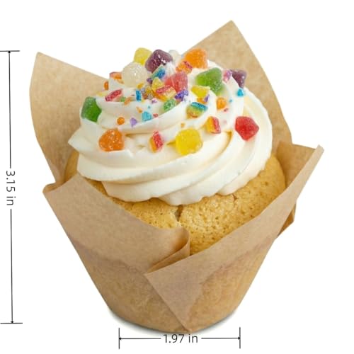 Athjoyo 120Pcs Standard Size Tulip Cupcake Liners, Food-Grade Parchment Paper Baking Cups, Greaseproof Muffin Wrappers for Birthday, Wedding(natural) - Image 3