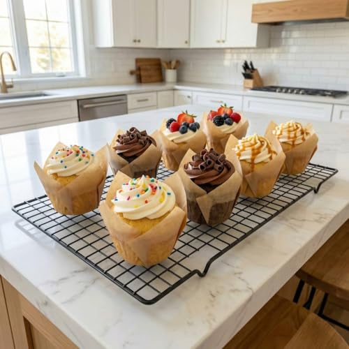 Athjoyo 120Pcs Standard Size Tulip Cupcake Liners, Food-Grade Parchment Paper Baking Cups, Greaseproof Muffin Wrappers for Birthday, Wedding(natural) - Image 2