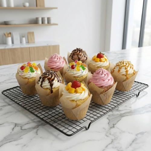 Athjoyo 120Pcs Standard Size Tulip Cupcake Liners, Food-Grade Parchment Paper Baking Cups, Greaseproof Muffin Wrappers for Birthday, Wedding(natural) - Image 5