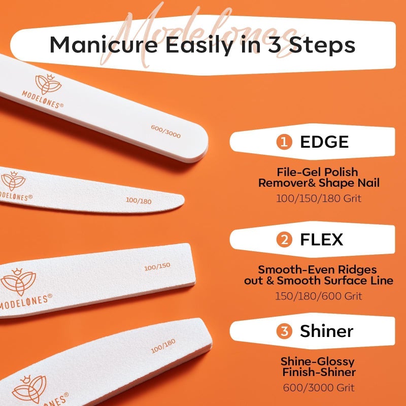 Modelones Nail Files and Nail Buffers Blocks 4 PCS, Double Side Trimed & Shaped Emery Board 100/150/180 Grits 600/3000 Nail Shine Polishing Stick, Reusable Washable Anti-bend Anti-drop Particles White - Image 2