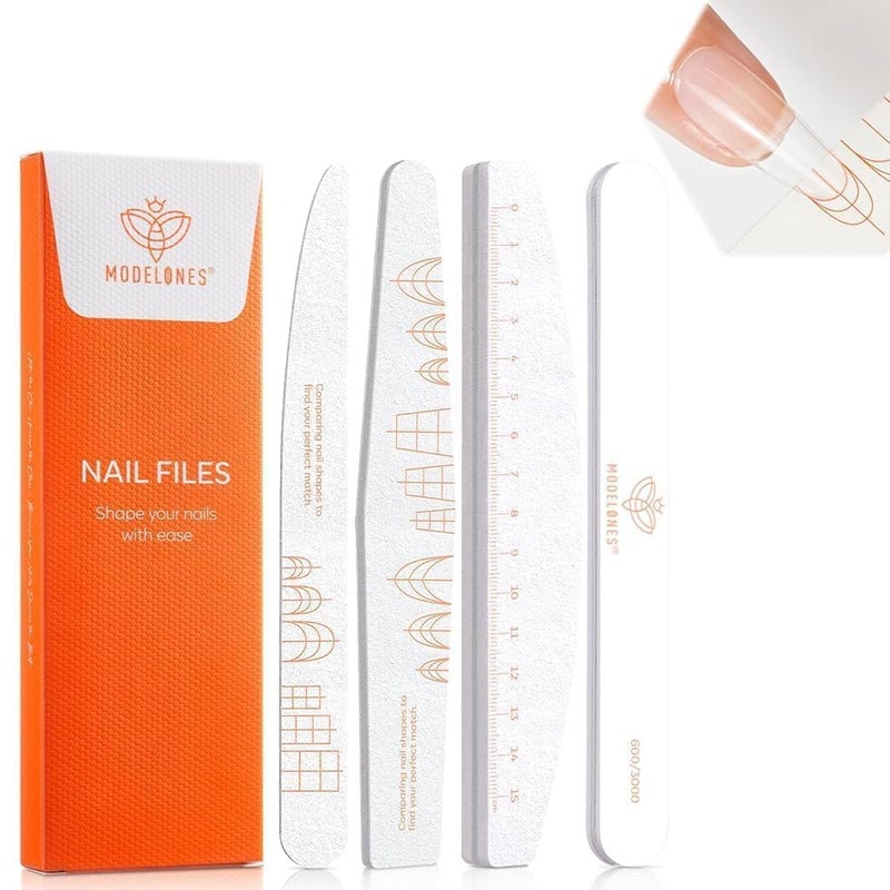 Modelones Nail Files and Nail Buffers Blocks 4 PCS, Double Side Trimed & Shaped Emery Board 100/150/180 Grits 600/3000 Nail Shine Polishing Stick, Reusable Washable Anti-bend Anti-drop Particles White - Image 1