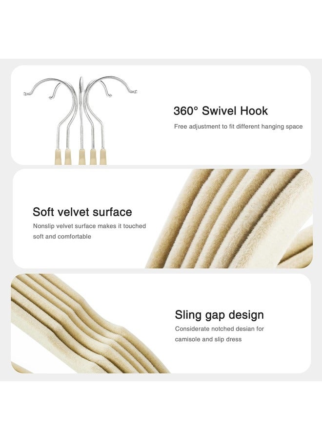Hihonor 100 Pcs Velvet Hangers, Non-Slip Felt Hangers, Durable Clothes Hangers, Space Saving, Heavy Duty Coat Hangers, Suit Hangers, No Shed, 360 Rotating Hook (Beige ) - Image 5