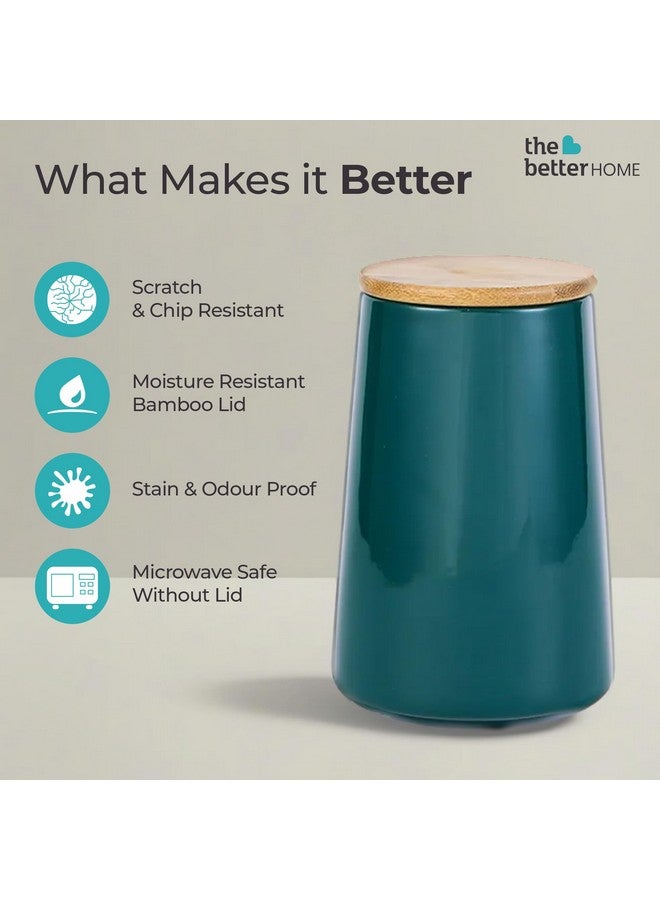 The Better Home Ceramic Jars for Kitchen Storage with Bamboo Lids | Multipurpose Airtight Kitchen Containers for Cookies, Snacks, Pickles, Pulses, Coffee, Sugar, Dry Fruits (Green (850ml)) - Image 2