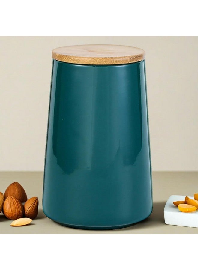 The Better Home Ceramic Jars for Kitchen Storage with Bamboo Lids | Multipurpose Airtight Kitchen Containers for Cookies, Snacks, Pickles, Pulses, Coffee, Sugar, Dry Fruits (Green (850ml)) - Image 1