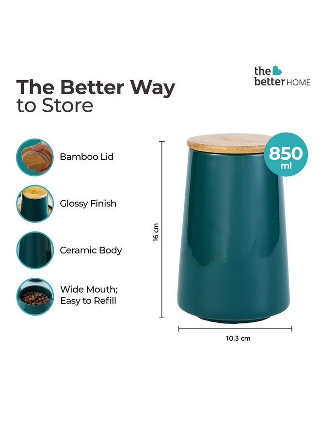 The Better Home Ceramic Jars for Kitchen Storage with Bamboo Lids | Multipurpose Airtight Kitchen Containers for Cookies, Snacks, Pickles, Pulses, Coffee, Sugar, Dry Fruits (Green (850ml)) - Image 3