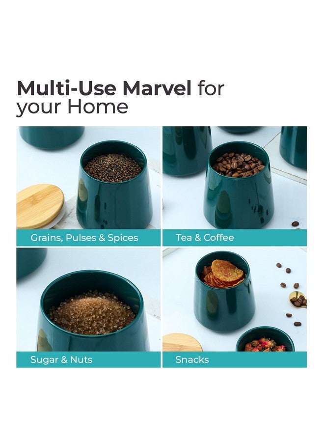 The Better Home Ceramic Jars for Kitchen Storage with Bamboo Lids | Multipurpose Airtight Kitchen Containers for Cookies, Snacks, Pickles, Pulses, Coffee, Sugar, Dry Fruits (Green (850ml)) - Image 4