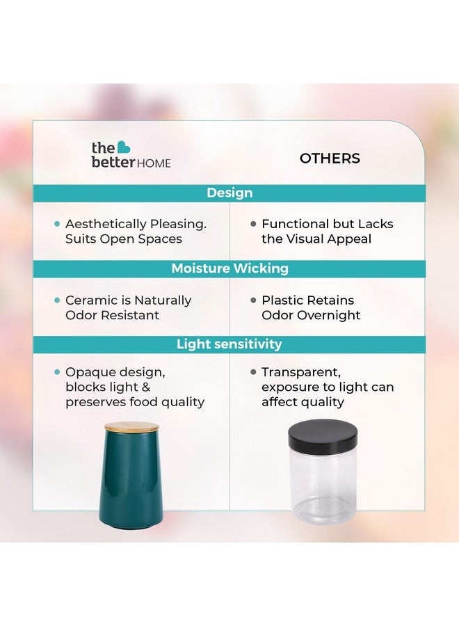 The Better Home Ceramic Jars for Kitchen Storage with Bamboo Lids | Multipurpose Airtight Kitchen Containers for Cookies, Snacks, Pickles, Pulses, Coffee, Sugar, Dry Fruits (Green (850ml)) - Image 5