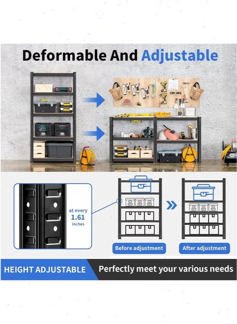 يواوليتي رف تخزين سميك من 5 طبقات ورفوف تخزين - رفوف قابلة للتركيب بدون براغي، رف تخزين مطبخ سهل الفك والتركيب للمرآب والمطبخ والطابق السفلي والمخزن (أسود) - Image 5