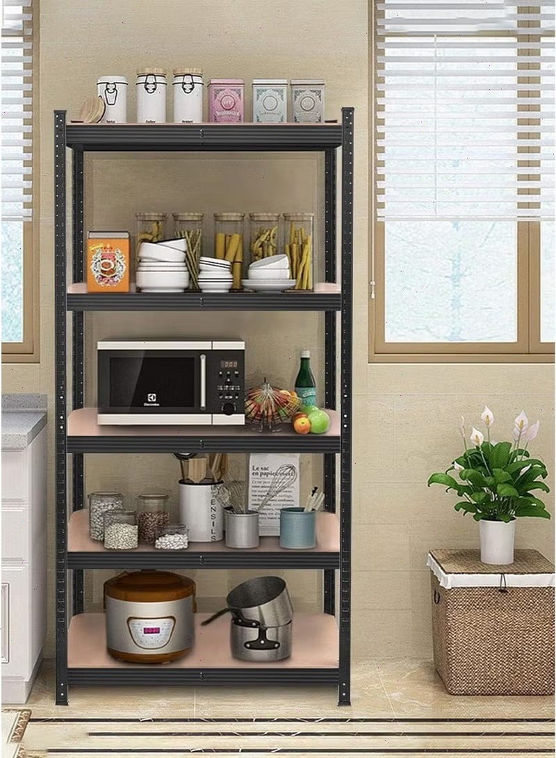 يواوليتي رف تخزين سميك من 5 طبقات ورفوف تخزين - رفوف قابلة للتركيب بدون براغي، رف تخزين مطبخ سهل الفك والتركيب للمرآب والمطبخ والطابق السفلي والمخزن (أسود) - Image 2
