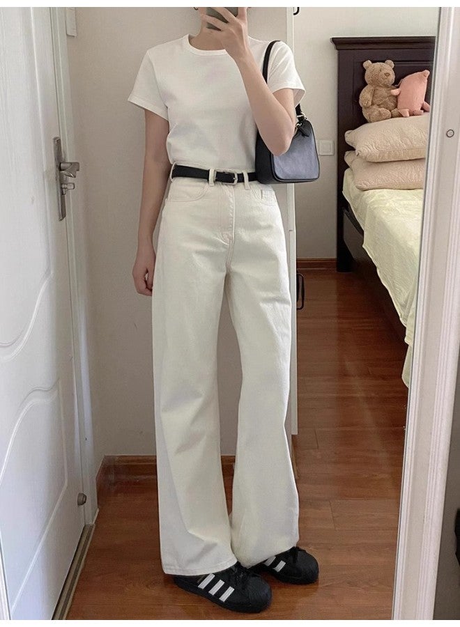 Pear-shaped Figure White Drapey Jeans For Women In Summer Slimming Loose High-waisted Wide-leg Straight Pants Guangzhou