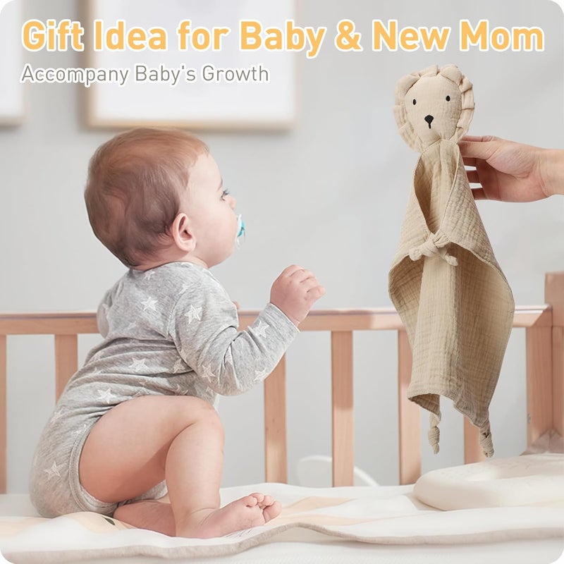 Knirose Muslin Cotton Lion Loveys Soft  Breathable Newborn Security Blanket for Baby Boy Girl Gender Neutral Muslin Fabric for Comfortable Sleep  Play Ideal for Newborns Toddler - Image 4