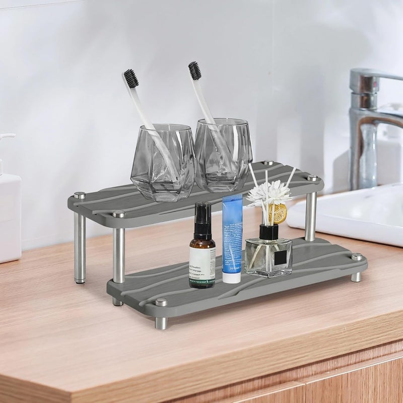 2-Tier Diatomite Tray, Water Absorbent Cup Holder with Metal Support, Space-Saving Bathroom Organizer - Image 4