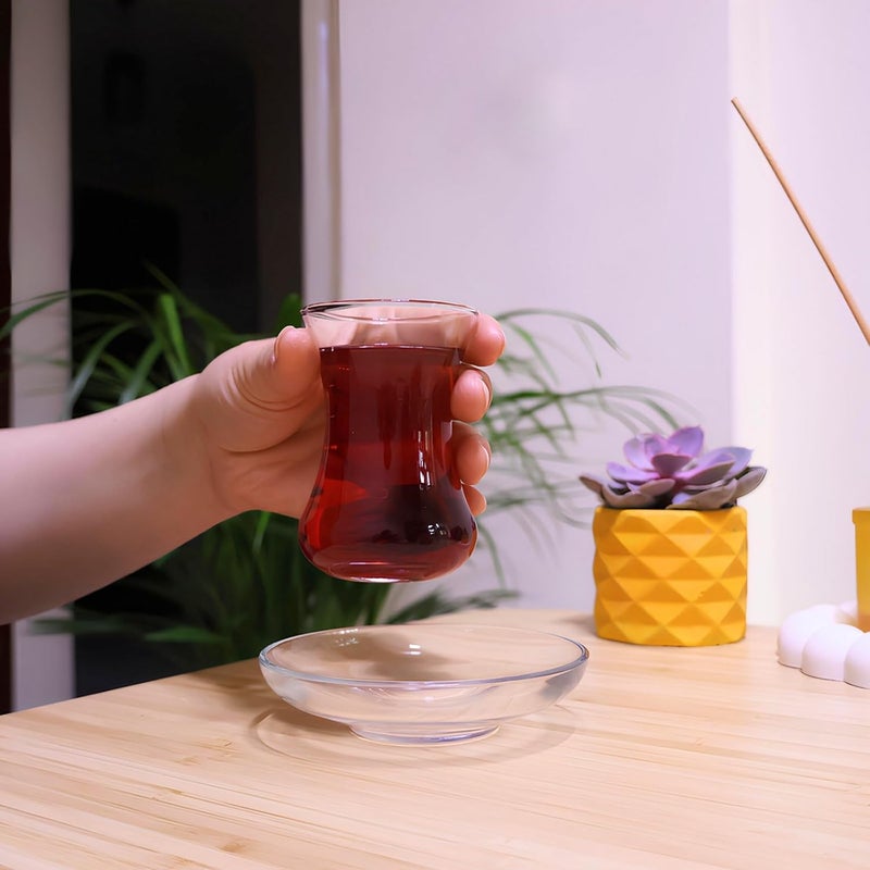 Ums Round Turkish Small Glass Plates Set 4 Inch  6 Pieces Round Glass Saucers Set for Coffee Tea Snack Sauce and Appetizer - Image 4