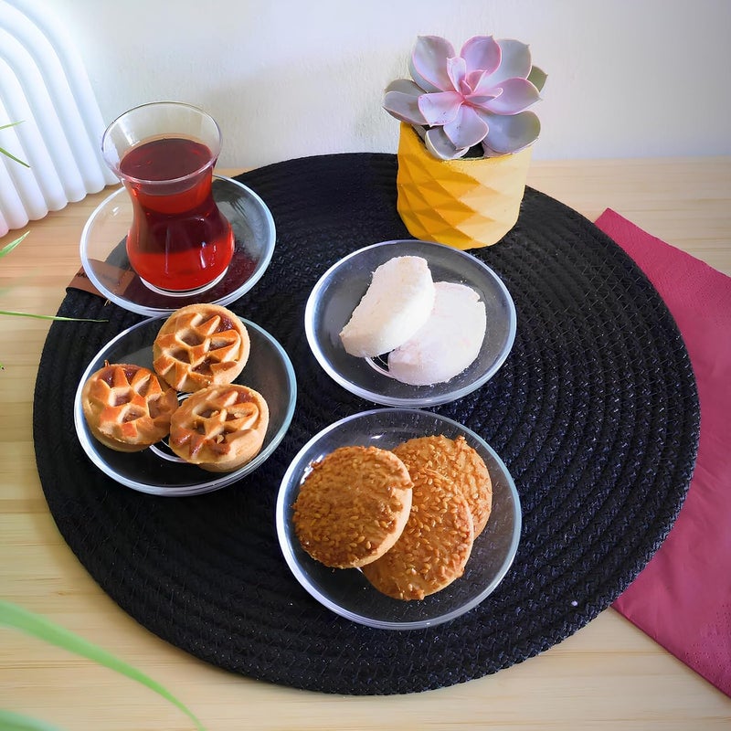 Ums Round Turkish Small Glass Plates Set 4 Inch  6 Pieces Round Glass Saucers Set for Coffee Tea Snack Sauce and Appetizer - Image 2