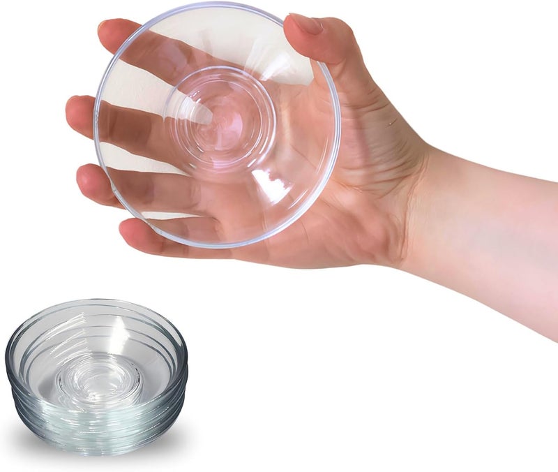 Ums Round Turkish Small Glass Plates Set 4 Inch  6 Pieces Round Glass Saucers Set for Coffee Tea Snack Sauce and Appetizer - Image 1