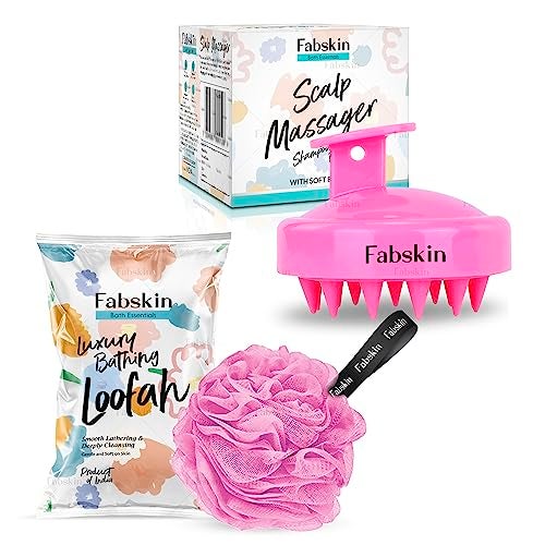 FABSKIN Loofah for Bathing & Scalp Massager Shampoo Brush Combo For Men & Women | Pink - Image 1