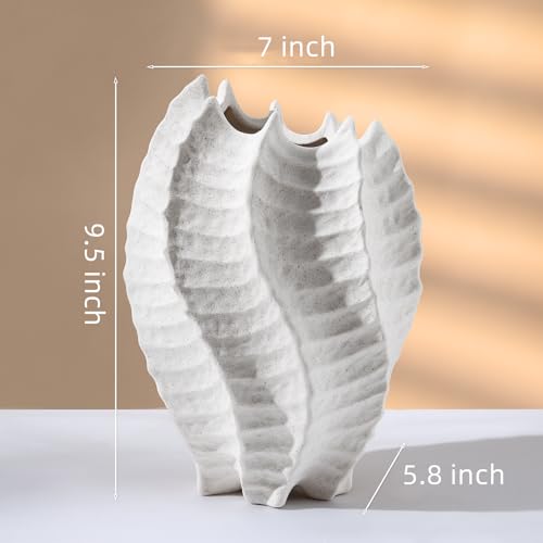 BUICCE Ceramic Coastal Vase for Flowers, Large Off White Decorative Piece, Modern Styling for Home or Office - Image 3