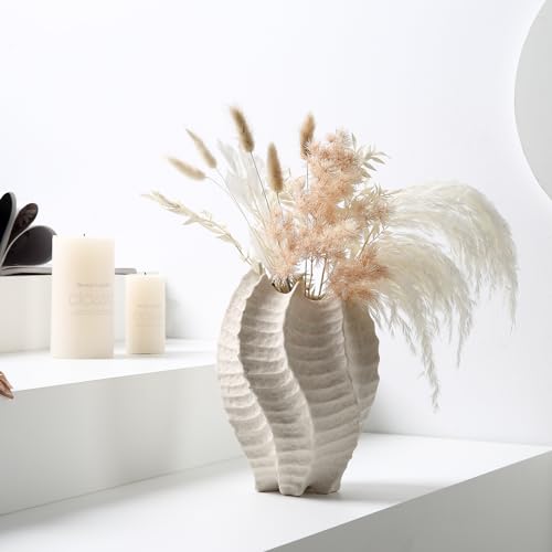 BUICCE Ceramic Coastal Vase for Flowers, Large Off White Decorative Piece, Modern Styling for Home or Office - Image 4