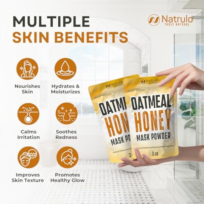 Natrulo Honey Face Mask – Soothing Natural Oatmeal Facial Mask for Eczema, Psoriasis, Dry Sensitive Skin – Calming Relief for Itchy, Irritated Skin – Gentle Exfoliating Scrub for Hydration & Glow, Made in USA - Image 3