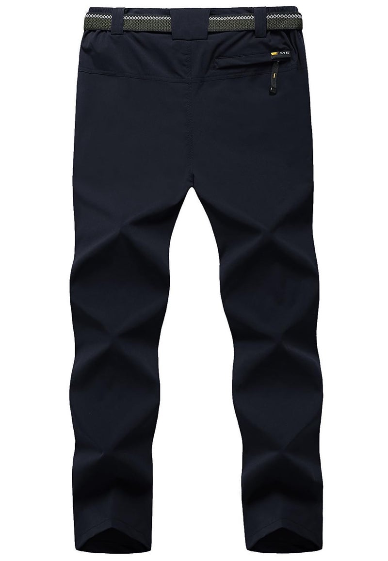TBMPOY Men's Lightweight Hiking Pants with Belt 5 Zip Pockets Waterproof Quick-Dry Travel Fishing Work Outdoor Pants Thin Navy XL - Image 2