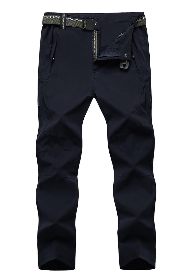 TBMPOY Men's Lightweight Hiking Pants with Belt 5 Zip Pockets Waterproof Quick-Dry Travel Fishing Work Outdoor Pants Thin Navy XL - Image 1