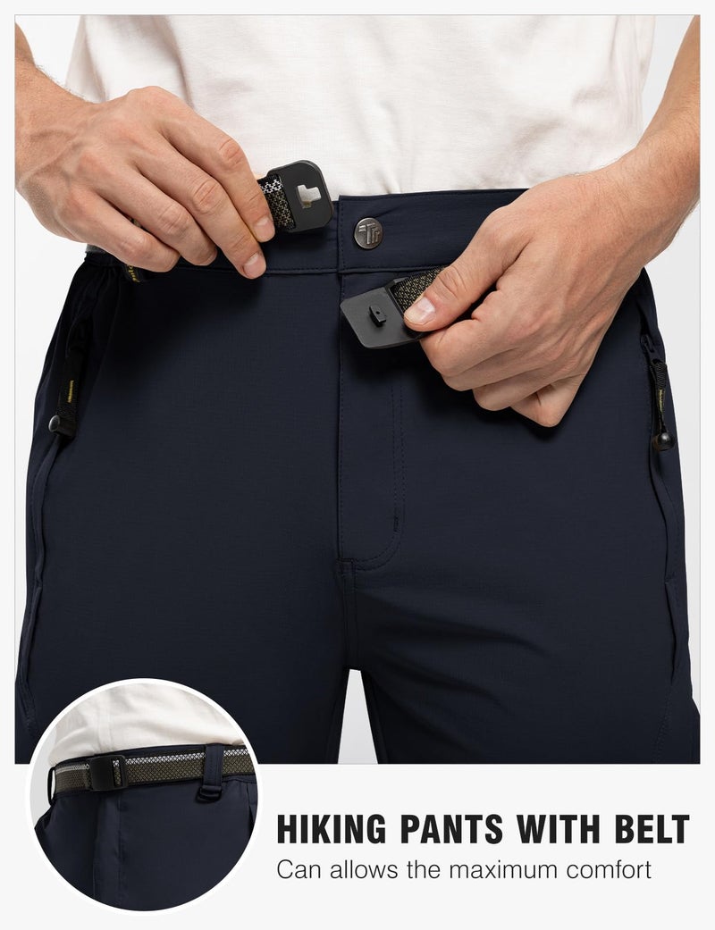 TBMPOY Men's Lightweight Hiking Pants with Belt 5 Zip Pockets Waterproof Quick-Dry Travel Fishing Work Outdoor Pants Thin Navy XL - Image 4