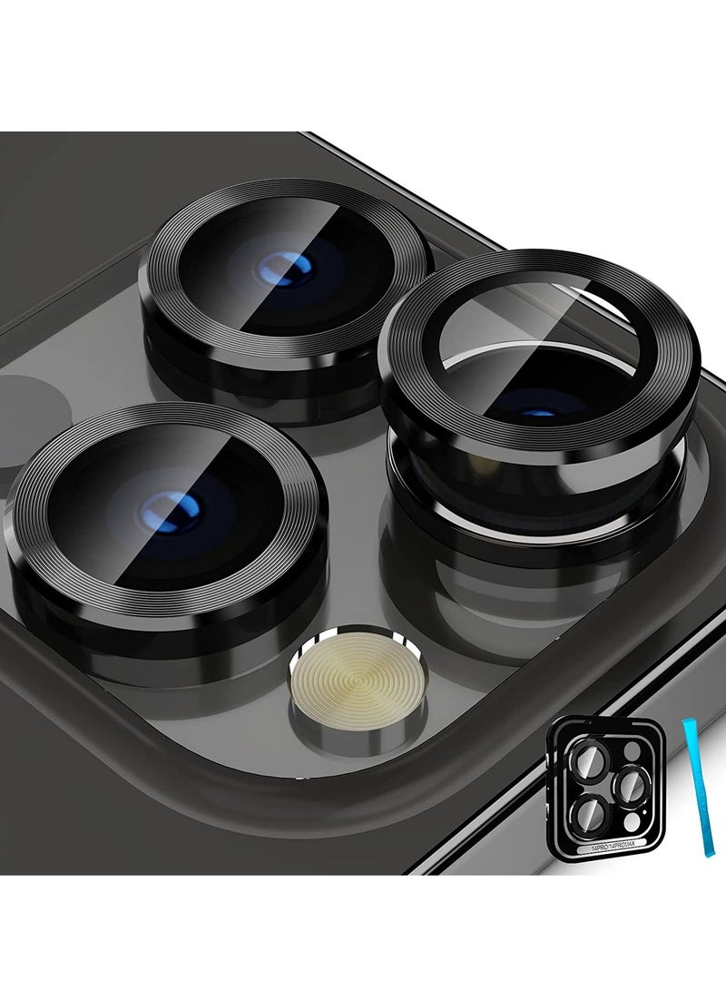 ELTRAZONE حامي عدسة الكاميرا لجهاز آيفون 14 برو/آيفون 14 برو ماكس، حلقة معدنية فردية، زجاج مقسى HD مضاد للخدش، غلاف واقي، مناسب للحالات، أسود - Image 1