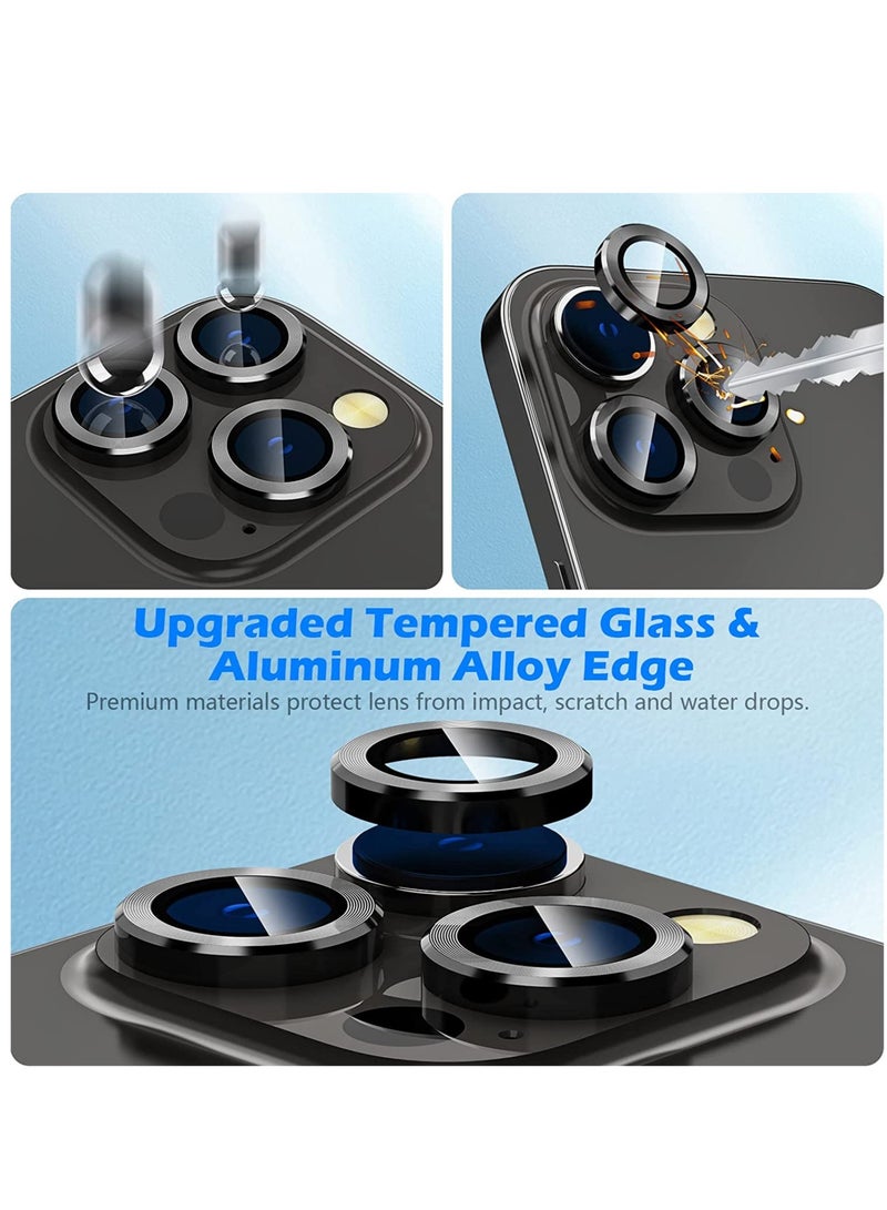 ELTRAZONE حامي عدسة الكاميرا لجهاز آيفون 14 برو/آيفون 14 برو ماكس، حلقة معدنية فردية، زجاج مقسى HD مضاد للخدش، غلاف واقي، مناسب للحالات، أسود - Image 3