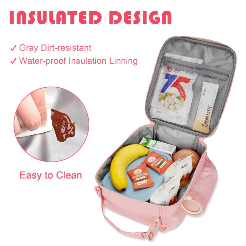 CLOUDWINGS Initial Insulated Lunch Bag for Girls Kids, Back to School Gift, Reusable Leak-proof Lunch Box with Adjustable Strap for School Daycare Travel Picnic (Pink,A) - Image 5
