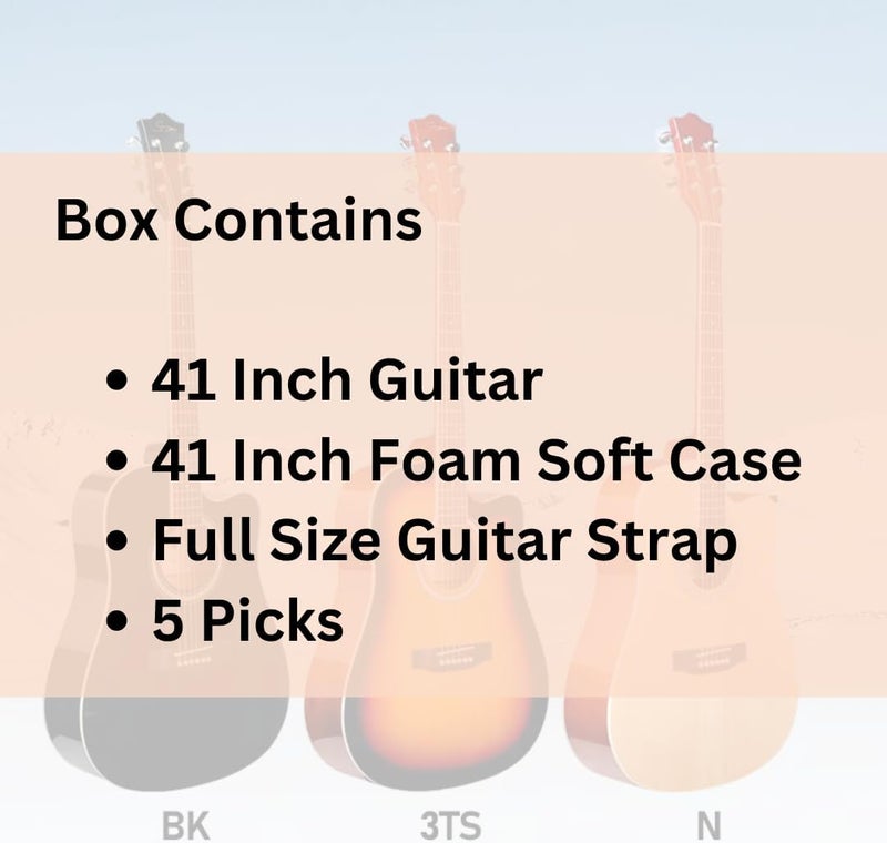 ميغاريا مجموعة جيتار صوتي مقاس 41 بوصة من MegArya مع حقيبة وحزام ولقطات - Image 2