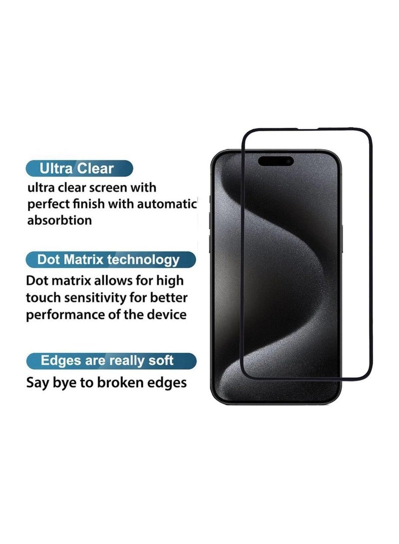 دوسالا حماية شاشة لجهاز آيفون 15 برو، زجاج مقسّى بصلابة 9H، مقاوم للخدوش، لاصق كامل من الحافة إلى الحافة، زجاج مضاد للكسر لجهاز آيفون 15 برو (آيفون 15 برو، شفاف) - Image 3