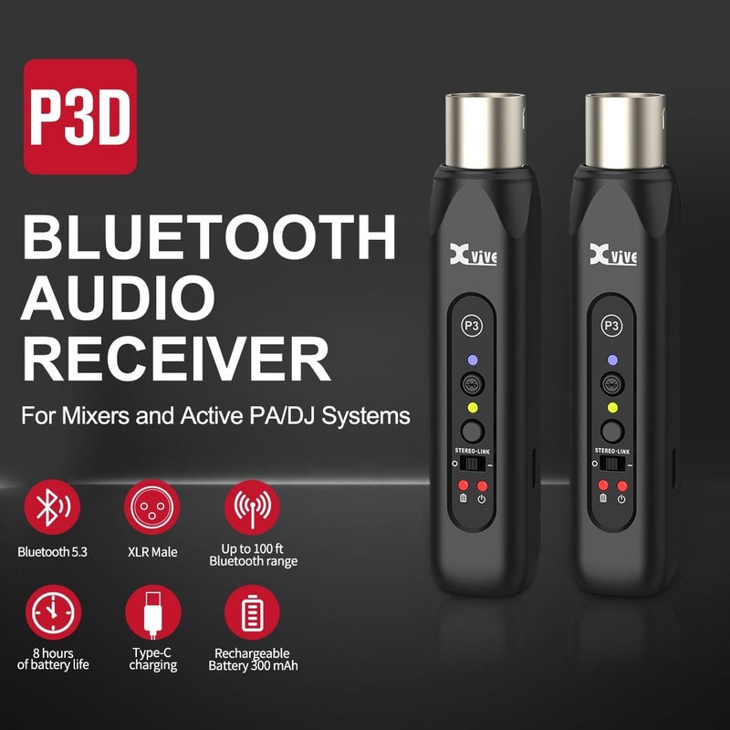 Xvive P3D Bluetooth XLR Receiver Pair for Audio Mixer, Active PA, DJ Systems - Image 1