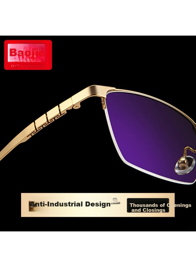 Buzz Men's High Definition Blue Light Blocking Ultra-light Titanium Reading Gl Business Elderly Gl Nq0024 Bright Gold Frame +1.50 Magnification - Image 1