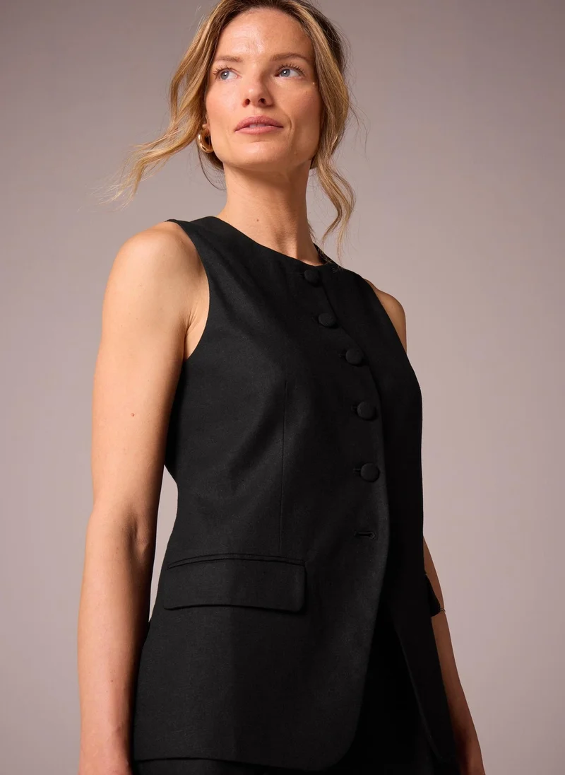 Matalan Et Vous Black Linen Blend Waistcoat