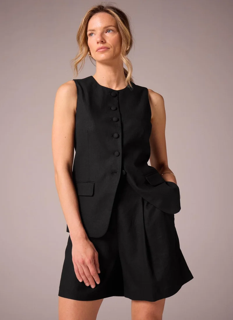 Matalan Et Vous Black Linen Blend Waistcoat