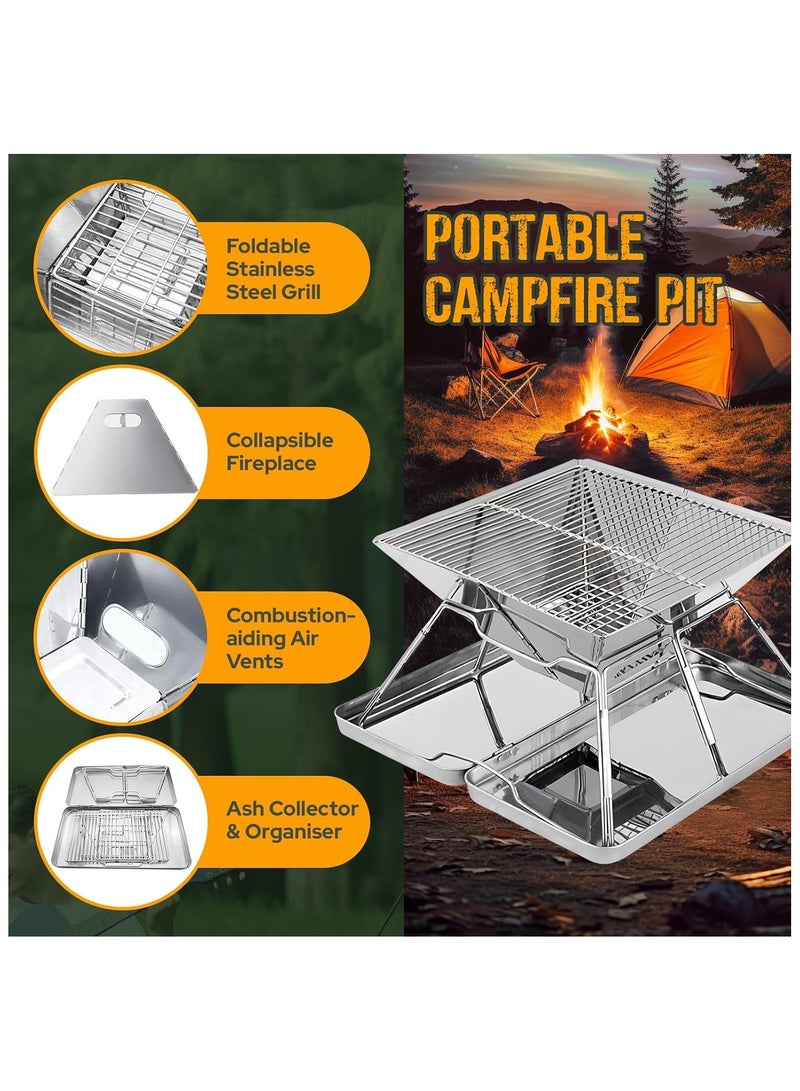 NANAO موقد نار محمول للتخييم: شواية فولاذية مقاومة للصدأ قابلة للطي مع صندوق حمل حديدي، موقد شواء للتخييم للنزهات، الشواء، نار المخيم، الفناء، الحديقة الخارجية - Image 2