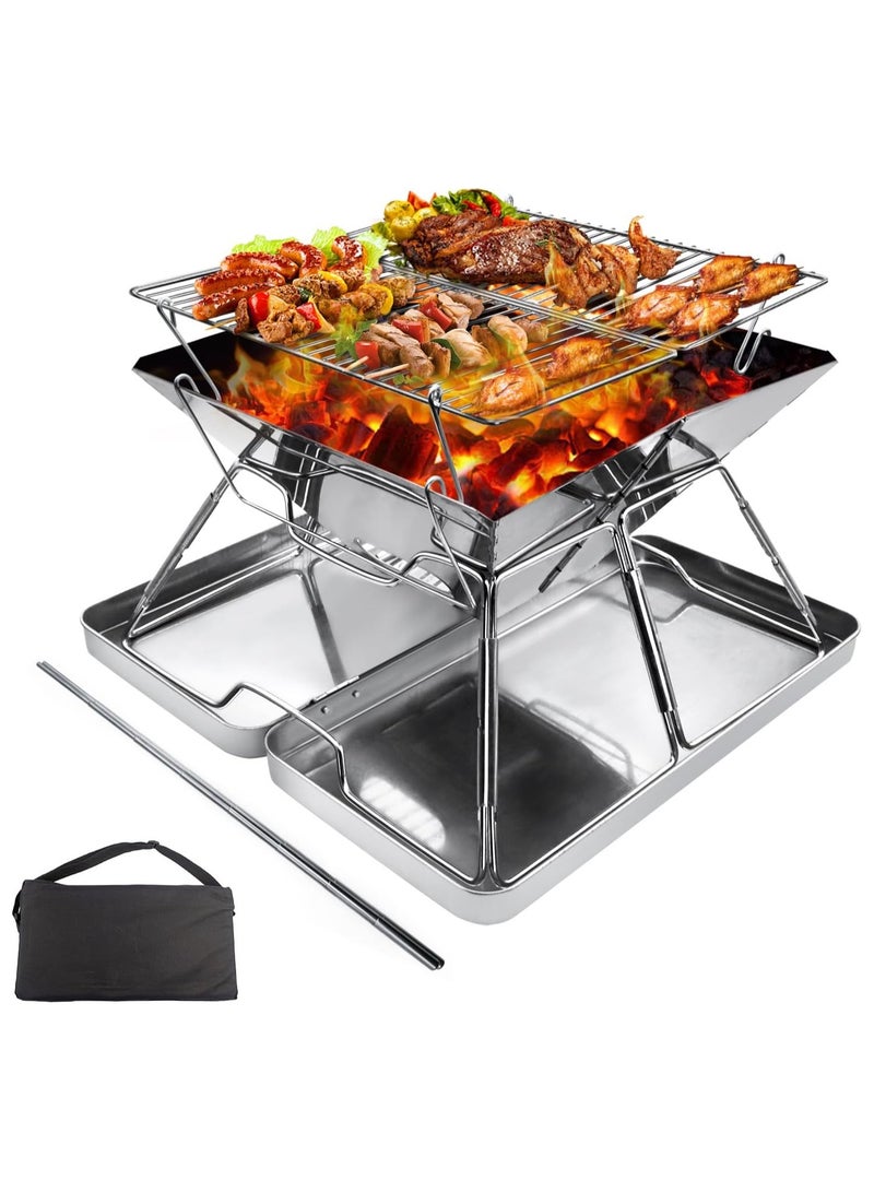 NANAO موقد نار محمول للتخييم: شواية فولاذية مقاومة للصدأ قابلة للطي مع صندوق حمل حديدي، موقد شواء للتخييم للنزهات، الشواء، نار المخيم، الفناء، الحديقة الخارجية - Image 1