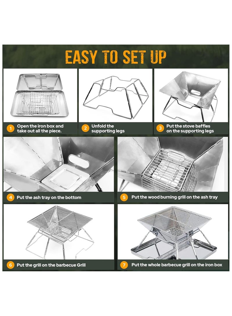 NANAO موقد نار محمول للتخييم: شواية فولاذية مقاومة للصدأ قابلة للطي مع صندوق حمل حديدي، موقد شواء للتخييم للنزهات، الشواء، نار المخيم، الفناء، الحديقة الخارجية - Image 3
