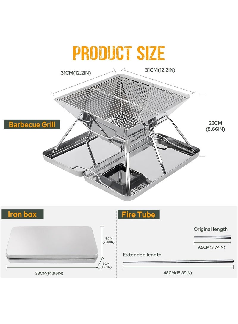 NANAO موقد نار محمول للتخييم: شواية فولاذية مقاومة للصدأ قابلة للطي مع صندوق حمل حديدي، موقد شواء للتخييم للنزهات، الشواء، نار المخيم، الفناء، الحديقة الخارجية - Image 4