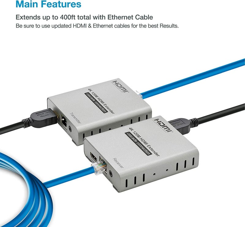 COOLCOLD HDMI Extender 120m Cascade Connection HDMI Cat RJ45 LAN Ethernet Cables IR Transmitter Receiver. Compatible with ‎PS4, DVD Player, PC to TV, TV Box - Image 2