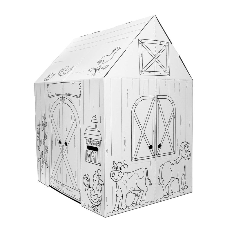 Easy Playhouse Barn  Kids Art  Craft for Indoor  Outdoor Fun Color Favorite Farm Animals  Decorate  Personalize The Cardboard Fort 32 by 26 5 by 40 5 inches  Made in USA Age 3 and up - Image 2