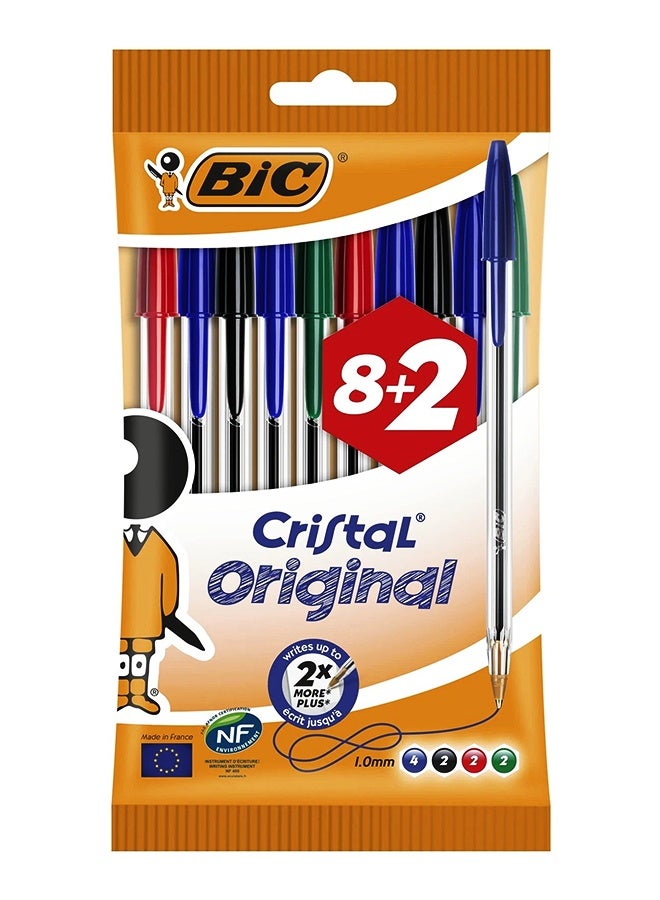 بيك أقلام حبر جاف أصلية من بيك كريستال بألوان متنوعة، رأس متوسط ​​(1.0 مم)، عبوة من 8 قطع + قطعتين - Image 1