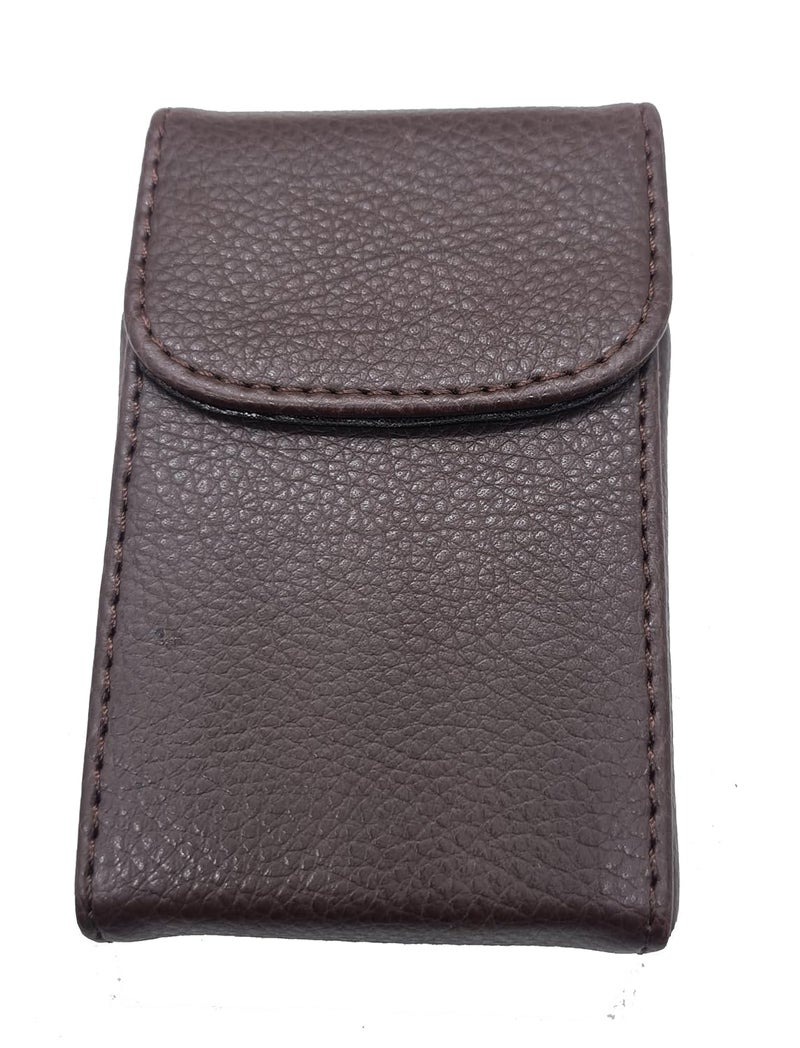 essart Business Card Holder Metal Visiting Card Case Classy Card Holder for Women & Men PU Leather Wallet Card Case with Metal Magnetic Clasp,30 Cards (5x9cm) - Tan - Image 1